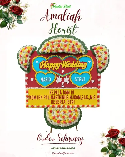 Karangan Papan Bunga Pernikahan di Gedog